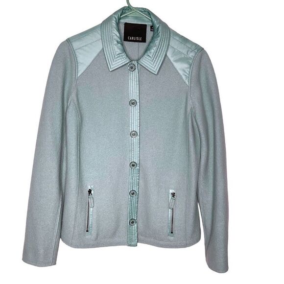 NWOT Carlisle Women Size 10 Turquoise  Collared Pockets Snap Front Blazer Jacket - Picture 1 of 10
